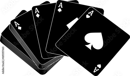  fanned card decks silhouette isolated on white background
