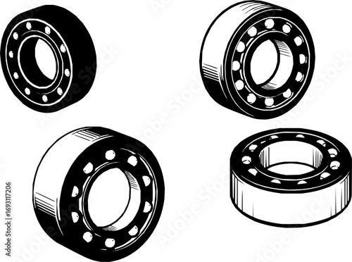 Ball Bearing Industrial Silhouette Vector Set vector illustration
