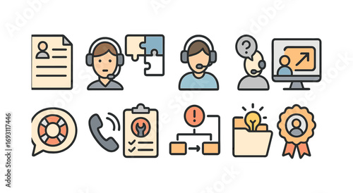 Business and communication flat icon set. customer service, collaboration icons