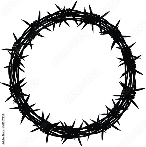 Crown of thorns, black and white vector illustration.