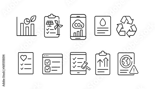 Environment and sustainability line icon set. eco-friendly, green, renewable symbols