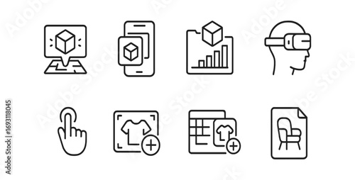 Technology and virtual reality line icon set. innovative digital tech symbols