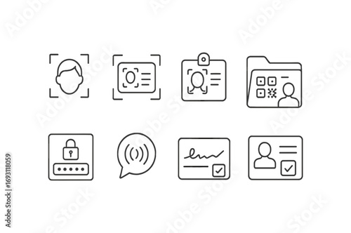 Identification, security line icon set. verification and access control line icons collection