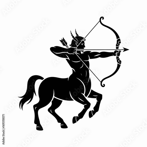 Silhouette of a centaur archer drawing a bow and arrow