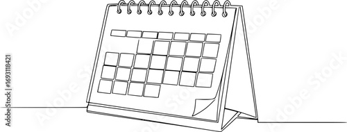 Loose-leaf calendar in one continuous line art vector illustration. Calendarr Doodle contour vector illustration

