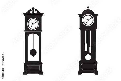 Simple grandfather clock silhouette with white background