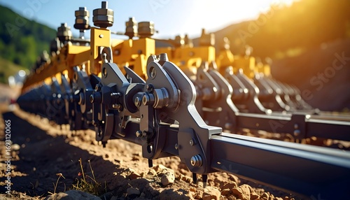Agricultural machinery in operation, close-up