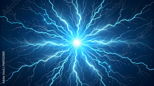 Bright blue lightning burst radiating outwards on dark blue background