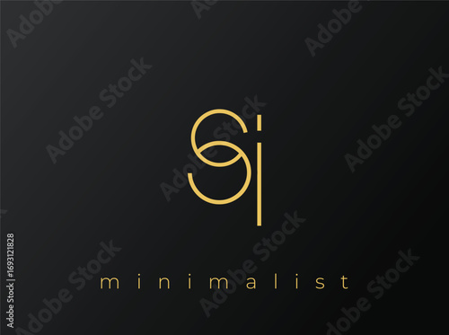SI Minimalist Logo with Interlocking Shapes on Solid Black Background. A clean and modern minimalist logo design.