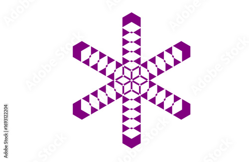 Purple six-point mandala with hexagonal sacred geometry star, abstract dotted symmetry pattern for meditation, yoga, wall prints, posters, textiles, and spiritual artwork