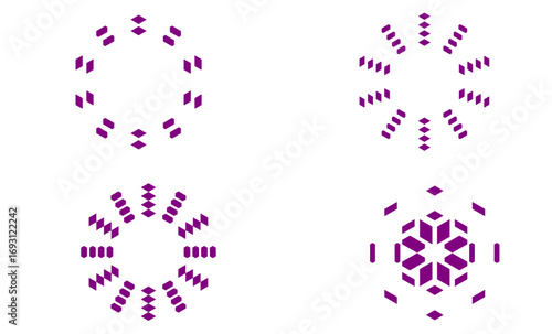 Collection of 4 decorative purple mandalas, abstract circular geometric patterns, symmetrical sacred geometry for posters, wallpapers, prints, yoga art, meditation, and interiors