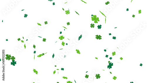Wallpaper Mural Dynamic composition of green four-leaf clover images falling randomly. Festive St. Patrick's Day graphic element. Lucky shamrocks with bokeh effect on a transparent background for design. Torontodigital.ca