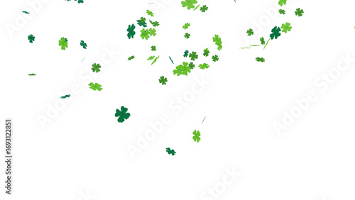 Wallpaper Mural Falling green four-leaf clovers for St. Patrick's Day celebration. Abstract shamrock confetti illustration with bokeh effect, isolated on a transparent background for easy overlay and design use. Torontodigital.ca