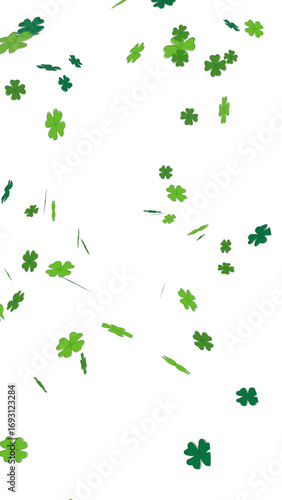 Collection of green four-leaf clover images falling with a bokeh effect. St. Patrick's Day lucky charm symbol isolated on a transparent background. Ideal for celebration and festive designs.