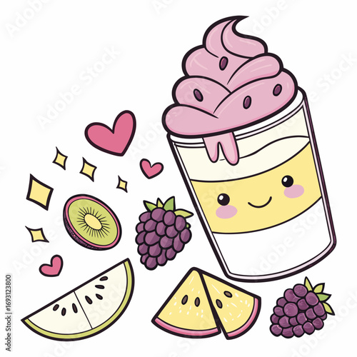 Kawaii Fruit Parfait Illustration