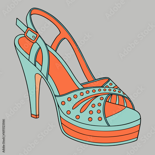 Teal and Orange High-Heeled Sandal Graphic.

