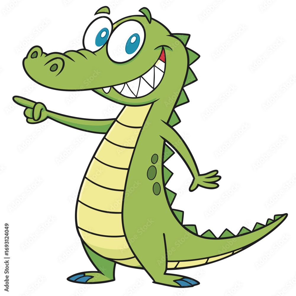 Obraz premium Smiling Cartoon Alligator Pointing. Vector Clip-Art Icon for Stock Images.