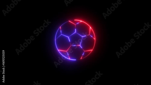 Football icon animation with glowing neon. Animation of Glowing neon  football ball icon isolated. football ball icon isolated on black background. 4K Video football motion graphic animation.