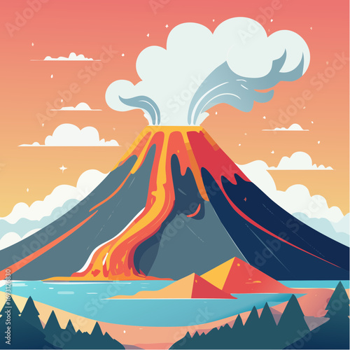 Paysage stylisé géométrique avec coulée de lave