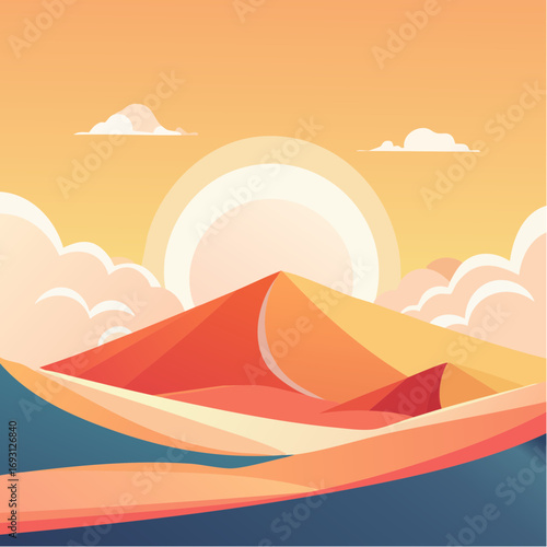 Paysage stylisé de sable et soleil couchant