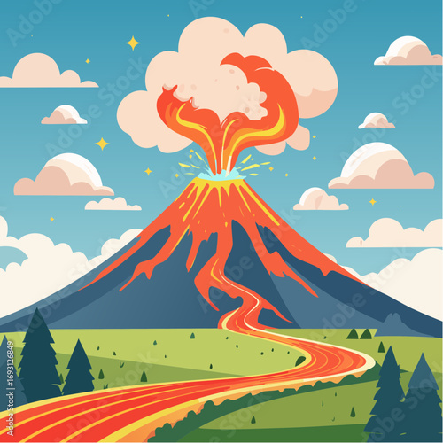 Illustration vectorielle minimaliste de volcan en éruption