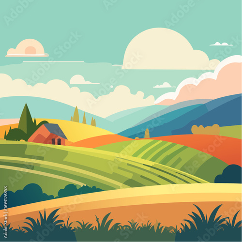 Paysage minimaliste avec relief ondulé