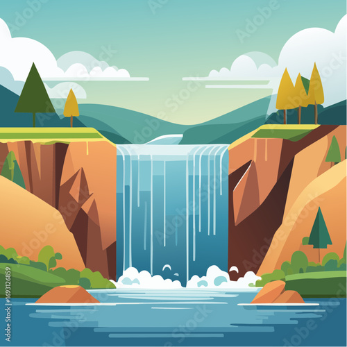 Illustration vectorielle minimaliste de cascade stylisée