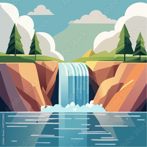 Paysage abstrait avec chute d’eau et rivière
