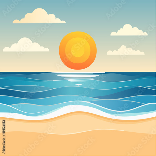 Paysage abstrait de bord de mer avec soleil