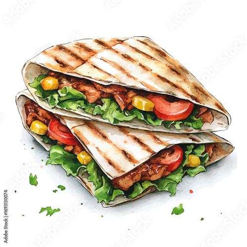 watercolor of Quesadilla, vector, isolated on a white background.