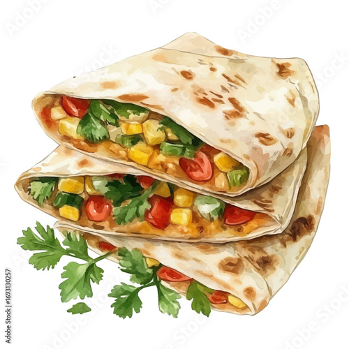 Quesadilla, watercolor illustration vector, isolated on a white background.