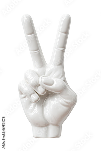 White ceramic hand, peace sign gesture