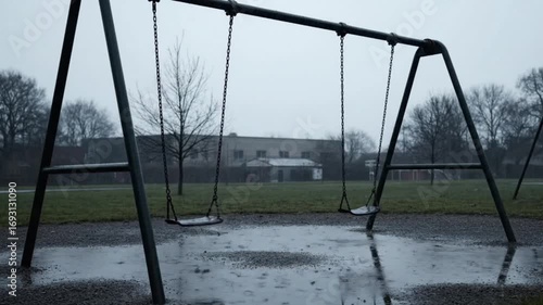 Rain Falling on Empty Playground
