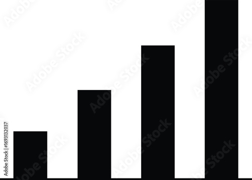 This minimalist black and white graphic icon, featuring four ascending bars, powerfully symbolizes increasing signal strength, data progress, or positive growth.