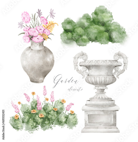Watercolor garden decor set