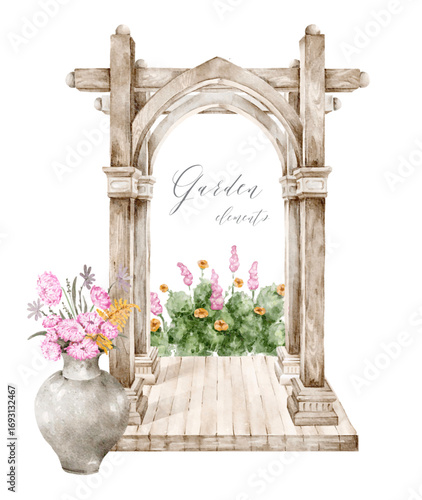 Watercolor wedding rustic arch