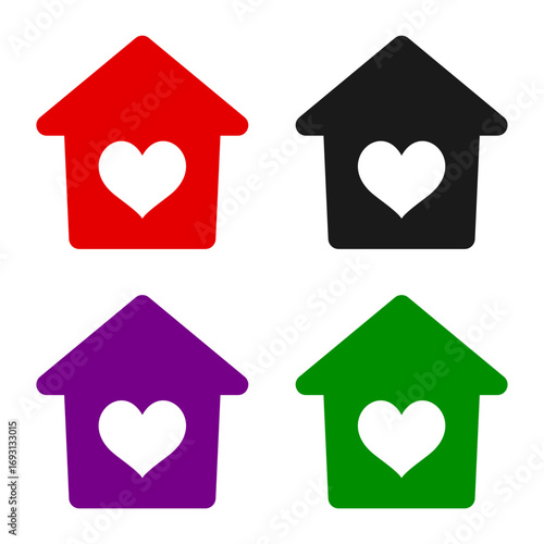 House icons with inside heart shapes.Love house set.Vector illustration.