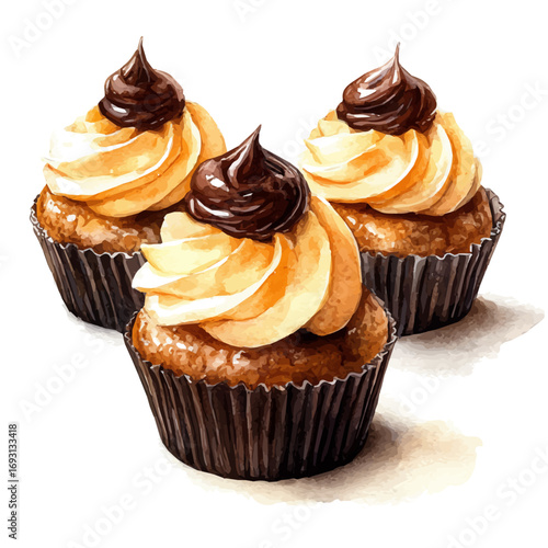 Profiteroles, watercolor vector, isolated on a white background.