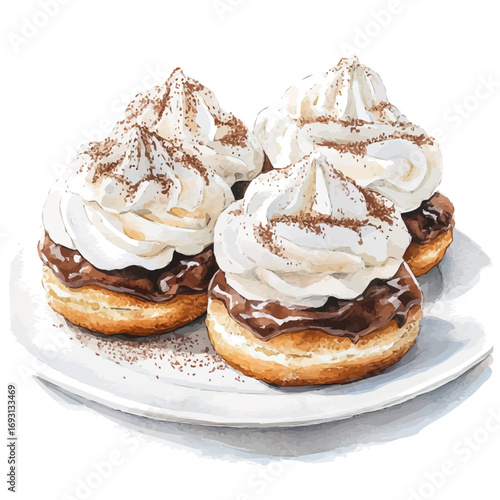 watercolor vector of Profiteroles, isolated on a white background.