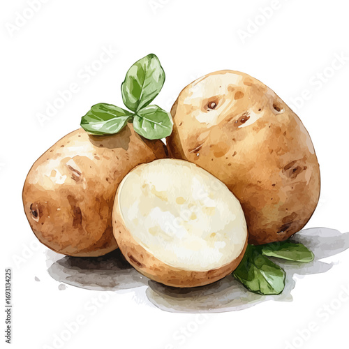 Potato, watercolor vector, isolated on a white background.