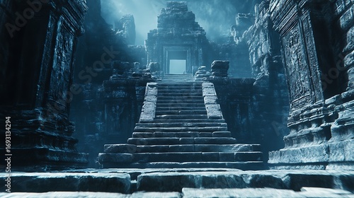 Ancient stone steps of angkor wat temple complex in cambodia image