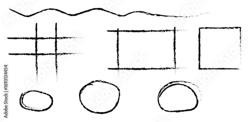 Hand Drawn Shapes Artistic Illustration Sketchy Circles Line Drawings Doodle Style Square and on transparent background