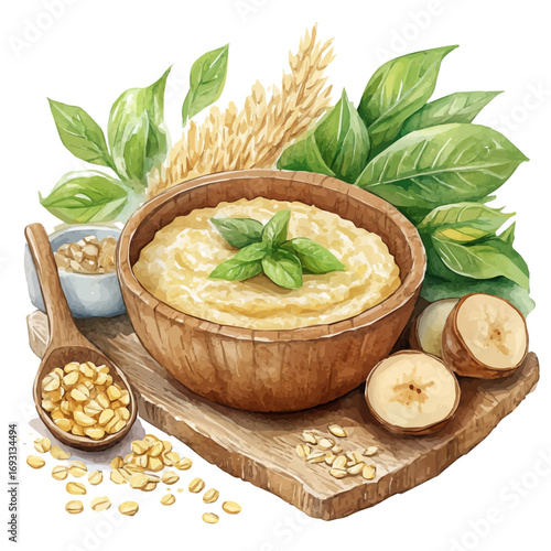 watercolor of Porridge, vector, isolated on a white background.