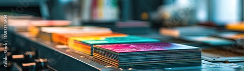 Colorful printed materials on a conveyor belt