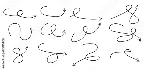 Diverse Doodle Arrows Vector Set Hand Drawn Sketchy Directional Elements for Graphic Design on transparent background