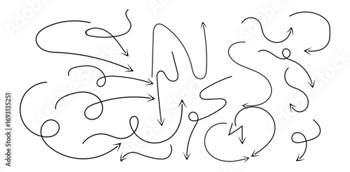 Arrow vector designs flowing freely in the illustration with direction Hand drawn design on transparent background