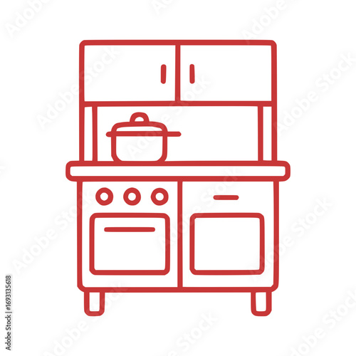 Stylish kitchen range outline with pot cooking, perfect for interior design and culinary projects
