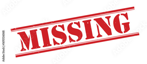 Missing stamp, Missing sign on red ink, Missing vector, Missing sticker, Missing sticker, Missing distressed texture on white background
