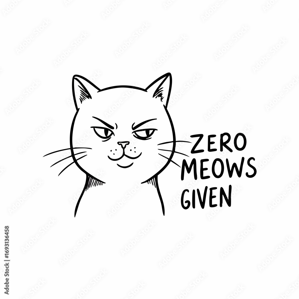 Obraz premium Cute Line Art Grumpy Cat Illustration with Humorous Quote Design