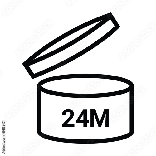 Period After Opening PAO label, symbol, icon logo. Cosmetic open period month 24M. Cream eu pack label for product packaging design